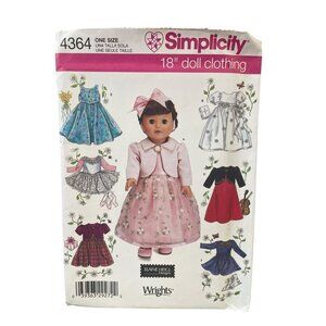 Simplicity 4364 18" Doll Clothing One Size Elaine Heigl‎ Designs